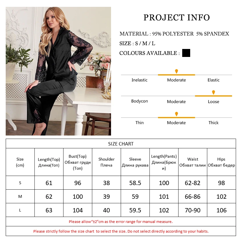 

HECHAN Sexy Lace Patchwork Women 2 Piece Set Long Sleeve Turn Down Collar Tops Mesh Pants Black Sleepwear Female Night Suits