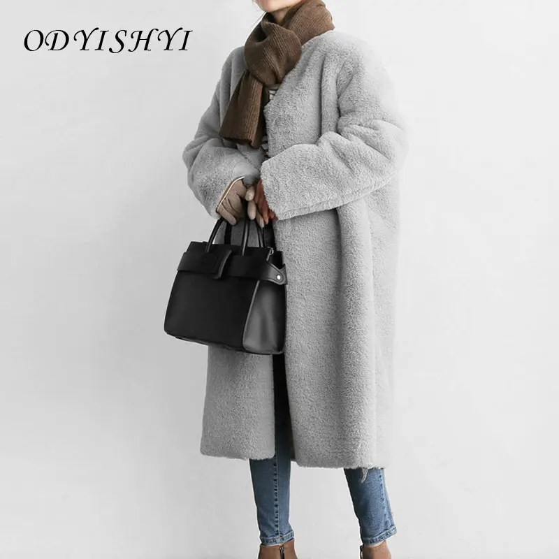 

Faux Fur Coats Womens Thick Plush Teddy Jacket Pockets Long Overcoat 2020 Winter Clothes Plus Size Casual Lady Outwear Warm 301