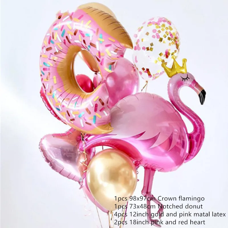 as picture 9 шт., новинка, корона, фламинго, Пончик, фольгированный шар, 18 дюймов, шары в форме сердца, 12 дюймов, латексные шары, детский душ, день рождения, Гавайское украшение - Цвет: as picture