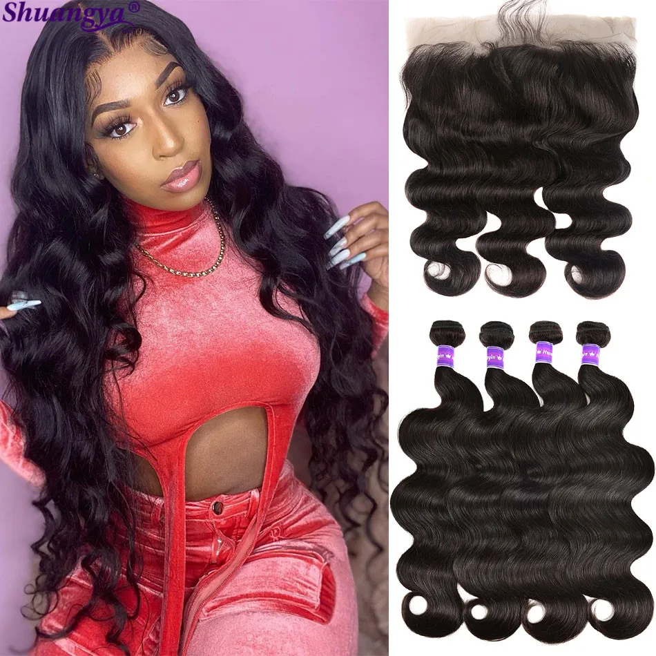 

Peruvian Body Wave Bundles With Frontal Transparent Lace Frontal With Bundles Shuangya Hair Weave Remy Human Hair With Closure