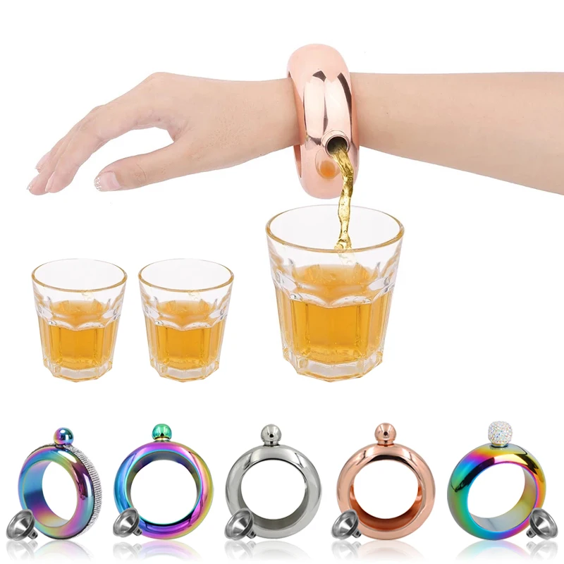 

Bangle Bracelet Hip Flask With Funnel Stainless Steel Alcohol Whiskey Hip Flask Pocket Flagon Chic Drinkware wholesale