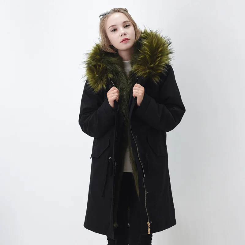 

2020 Autumn Winter Jacket Women Faux Fox Fur Liner Detachable Warm Coat Female Long Outwear manteau femme hiver WYQ834