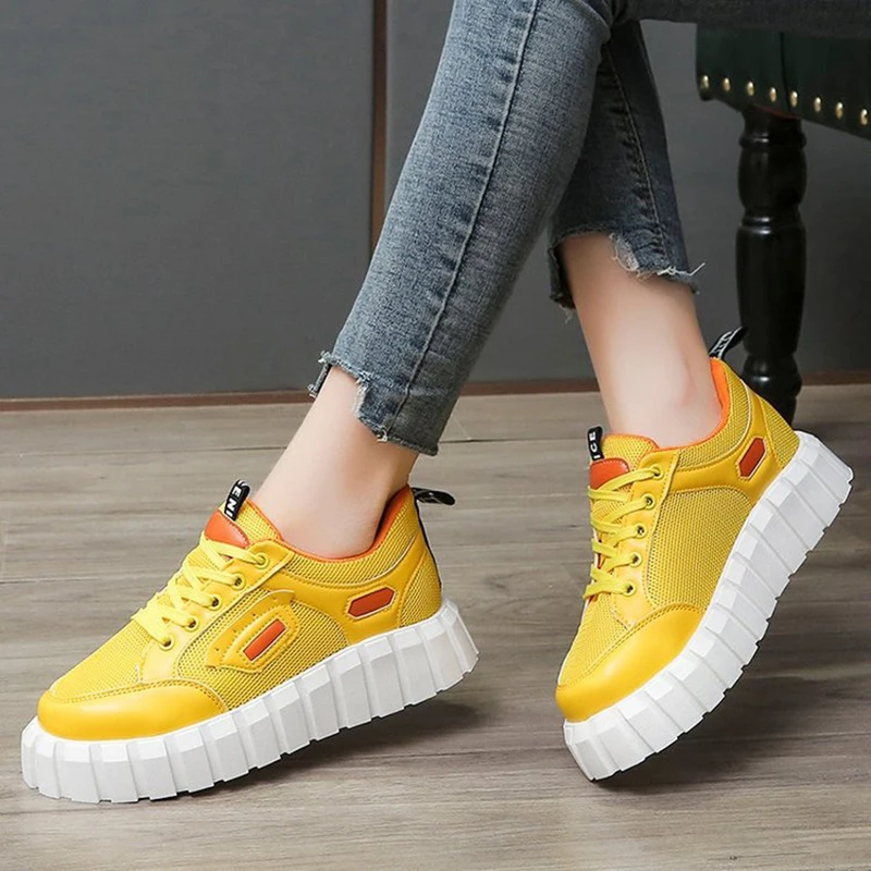 

New Women's Shoes Autumn 2021 Mesh Breathable Women Casual ShoesFashion Lace-up Platform Sneakers Ladies Vulcanized Shoes