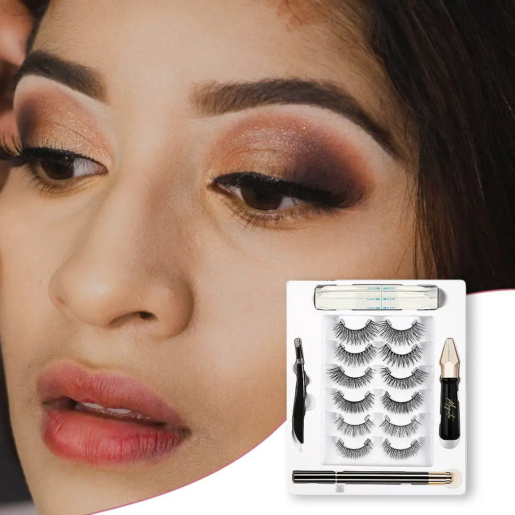

6 Pairs Magnetic Eyelash Set Comfortable Soft Natural Long Fake Eyelashes Suit for Dating Wedding Daily Makeup