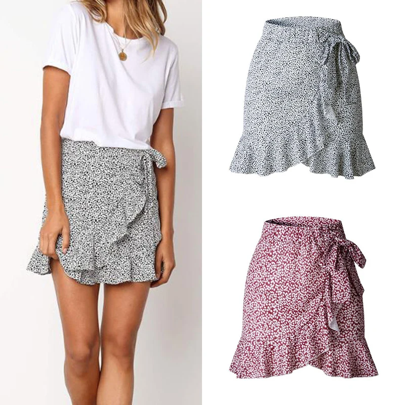 Женские юбки с завязками и бантом летние короткие мини-юбки в горошек завышенной