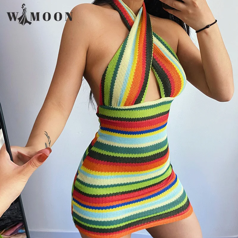 

Summer Sexy Backless Cross Neck Dress 2021 New Bodycon Suspender Slim Cross Bandage Casual Club Mini Dresses for Women Vestidos