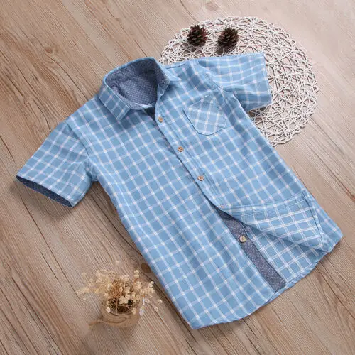 Детская клетчатая футболка для маленьких мальчиков детская белая синяя красивая