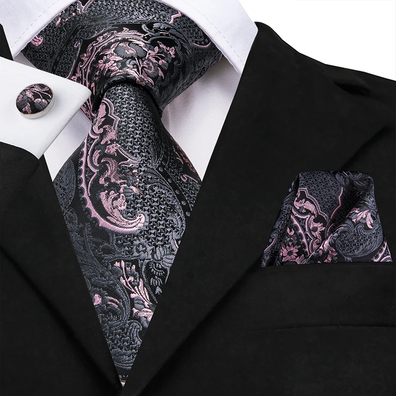 SN-3209 Hi-Tie шелк роскошные мужские галстуки цветочный черный золотистые Галстуки Пейсли галстук карманные Квадратные запонки набор мужской свадебный галстук - Цвет: SN-3209