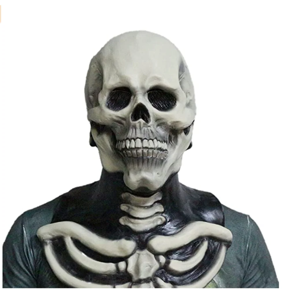 

Adult Skull Latex Mask with Skeleton Chest Piece, Halloween Costume Party Realistic Scary Skull Skeleton Mask