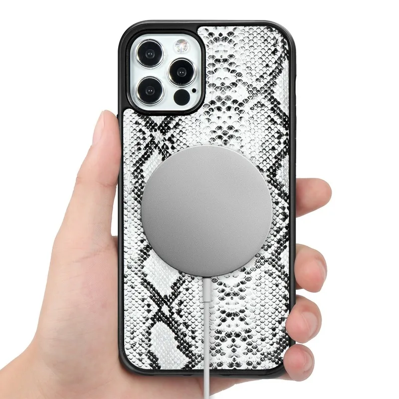 

Serpentine Magnetic Wireless Charging Leather Stitching PU+PC Case for IPhone 12 Mini Pro Max Thin IPhone Cases Anti-fall Cover