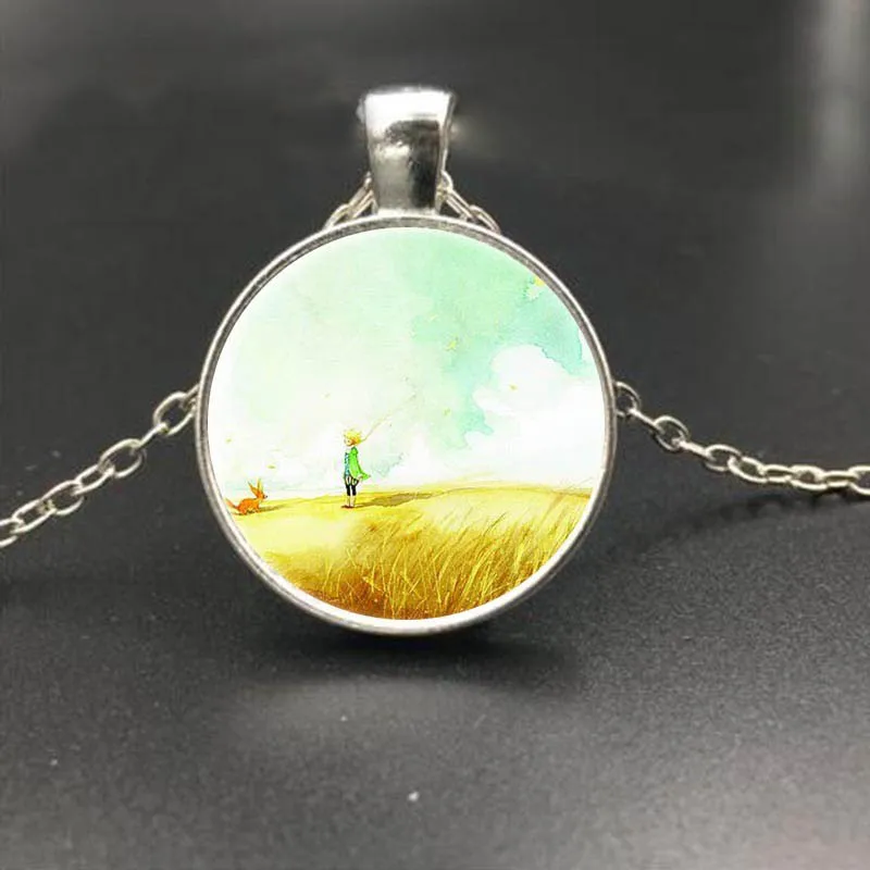 Ожерелье с изображением лисы под луной Маленького принца ожерелье со стеклянным