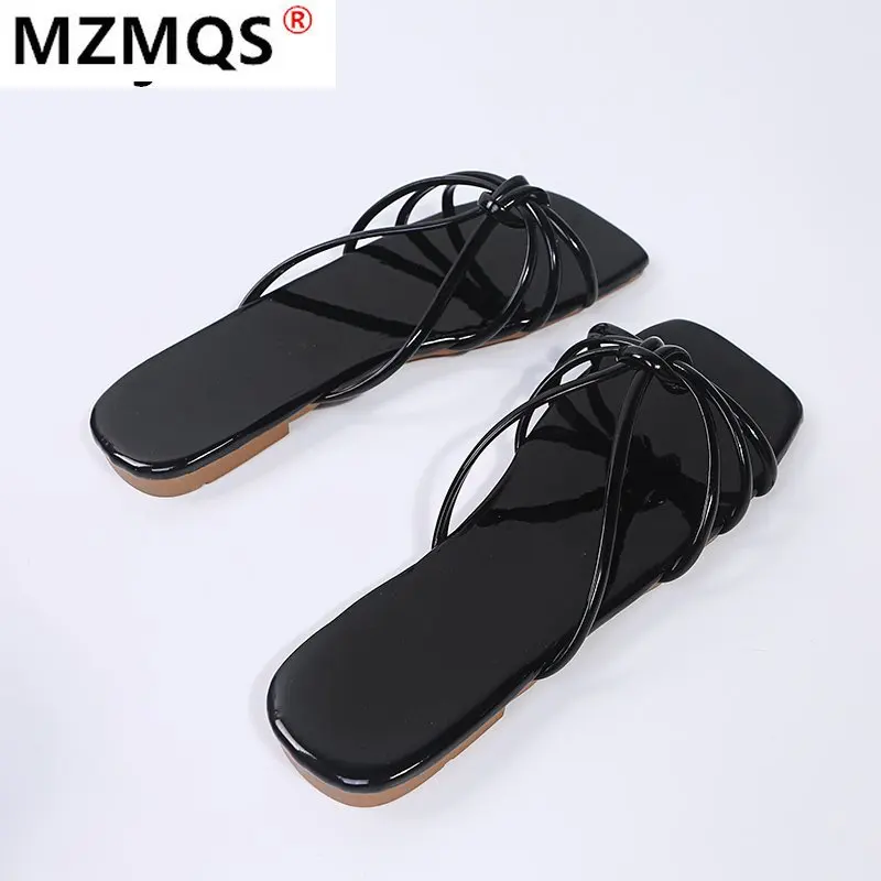 

2021 New Women's Sandals Summer Fashion Outdoor Square Head Casual Flat Sandals Beach Open Toe Slippers Women's Shoes Plus Size