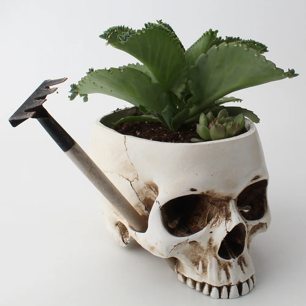 

Skull Desktop Flower Pot Taro Horror Flower Pot Ashtray Resin Simulation Skull Home Garden Breathable Flower Pot Home Decoration