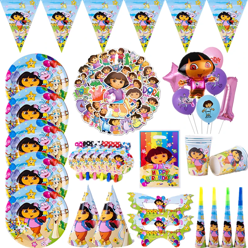 Дора украшение для дня рождения детский шар соломенная салфетка тарелка