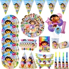 Дора, украшение для дня рождения, детский шар, соломенная салфетка, тарелка, одноразовая посуда, набор воздушных шаров, товары для дня рождения