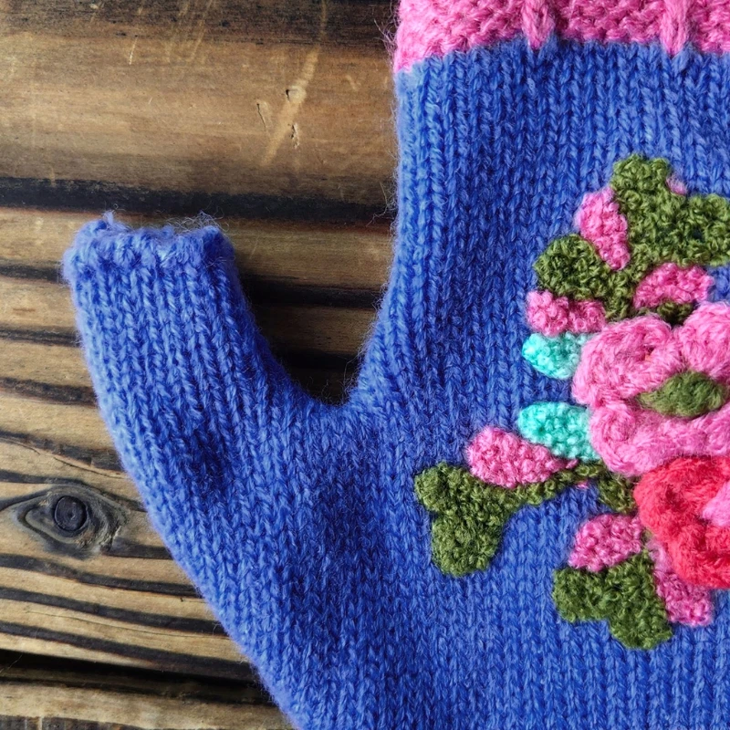

Women Vintage Multicolor Jacquard Crochet Floral Fingerless Gloves Autumn Knitted Half Finger Texting Mittens Stretchy Hole M7DD