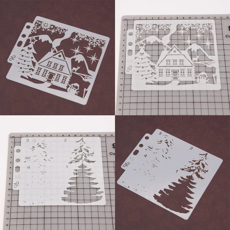 

2pc Stencils For Walls Decor Christmas Tree Painting Template DIY Scrapbooking Stamp Coloring Embossing Accessories Reusable