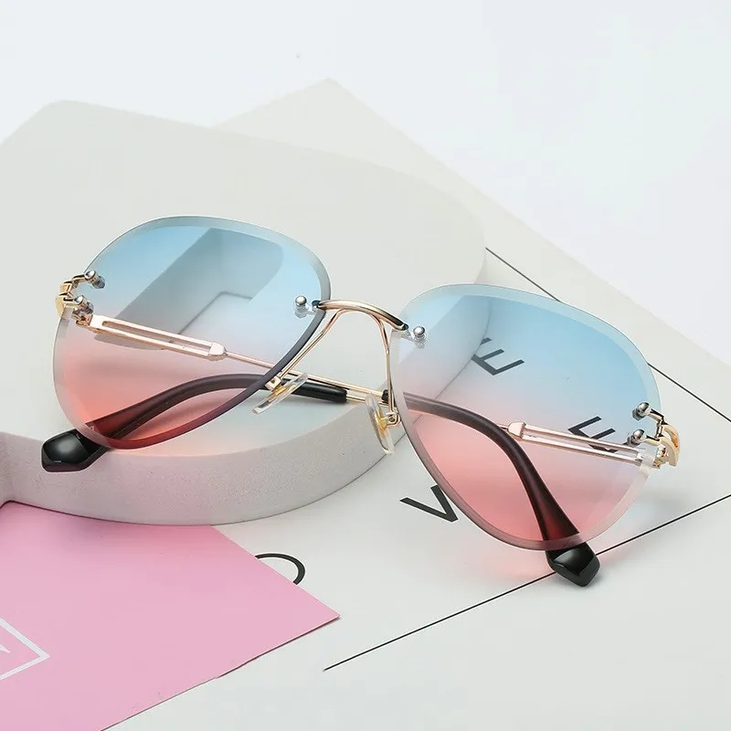 

Rimless Sunglasses Women Brand Designer Sun Glasses Gradient Shades Cutting Lens Ladies Metal Eyeglasses AS087