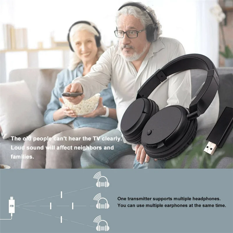 

Wireless earphone old man headset 30 meters Connection distance FM TV PC Computer Video Music Gaming headphone elderly headsets