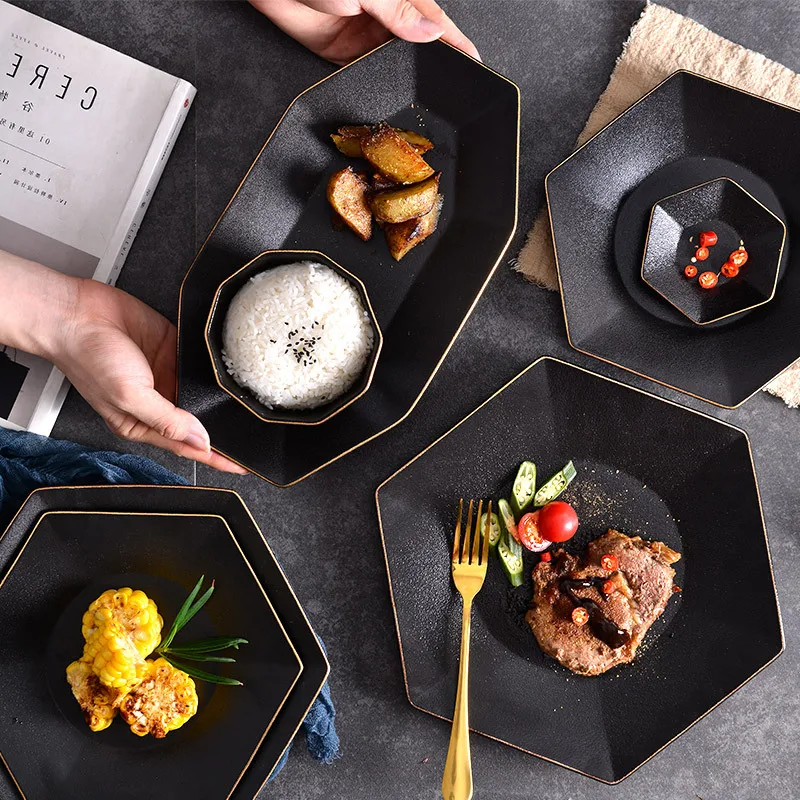 

Modern Minimalist European Frosted Creative Tableware Ceramic Plate Japanese Steak Plate Household Rice Bowl Dish Plate Set