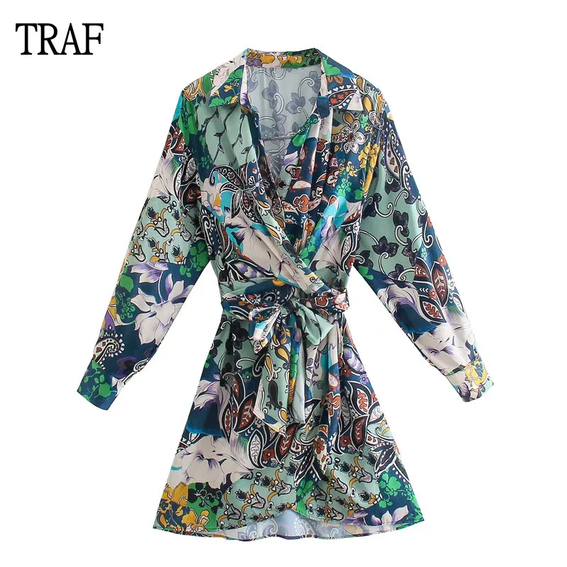 

Платье-мини с поясом и цветочным принтом, в винтажном стиле