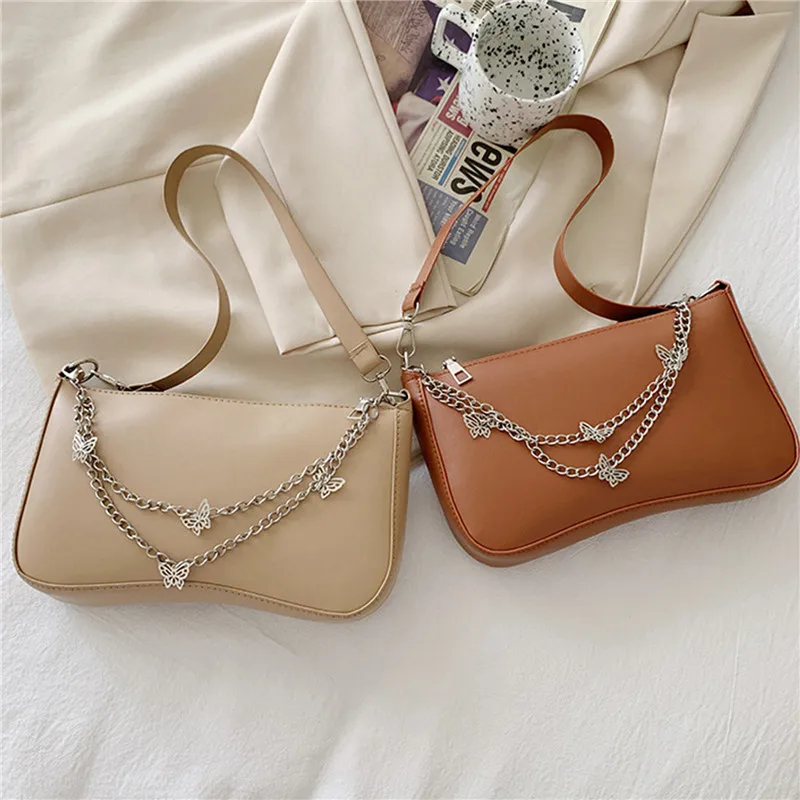

Fashion Women Butterfly Chain Shoulder Bags Pure Color Casual All-match Underarm Bags Elegant Ladies Small Handbags Purses