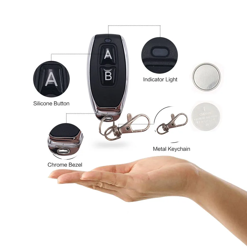 

Smart Home Universal Remote Control RF 433mhz 12V 1 Chanel Realy Receiver with 2 Button Key Fob,for LED/Light/Home Appliance