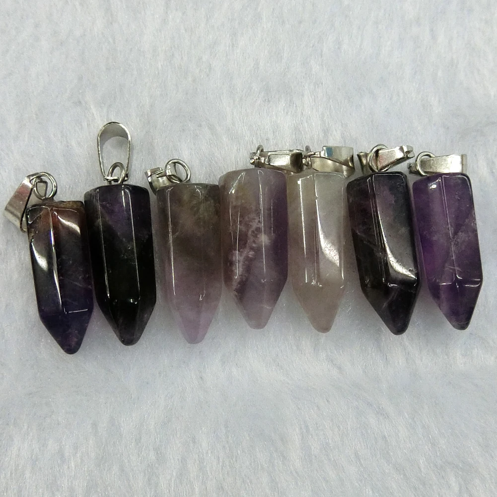 

50 шт., женские ожерелья-подвески с натуральным фиолетовым кристаллом