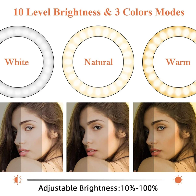 

Dimmable Selfie Ring Light With Extendable Stand for Video Phone Holder with 3 Color Modes and 10 Brightness for Tiktok iPhone