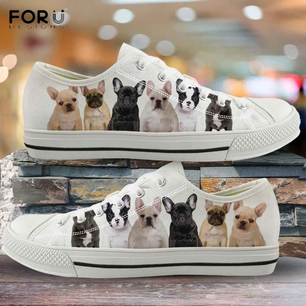 

FORUDESIGNS Cute 3D Animal French Bulldog/Boston Terrier Woman Low Top Canvas Shoes Funny Pattern Ladies Shoes Lace Up Sneakers