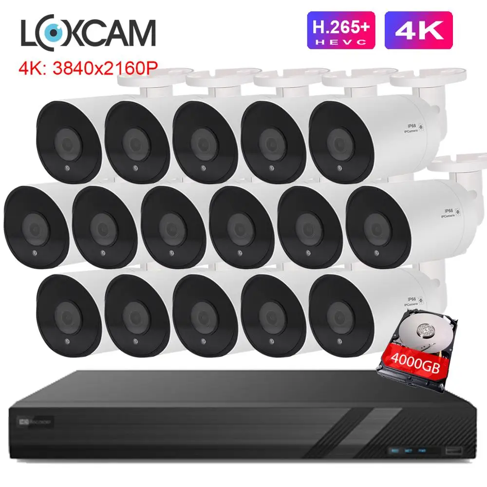 LOXCAM H.265 16CH CCTV система 4K POE NVR комплект SONY IMX415 8MP 3840*2160P Водонепроницаемая ip камера