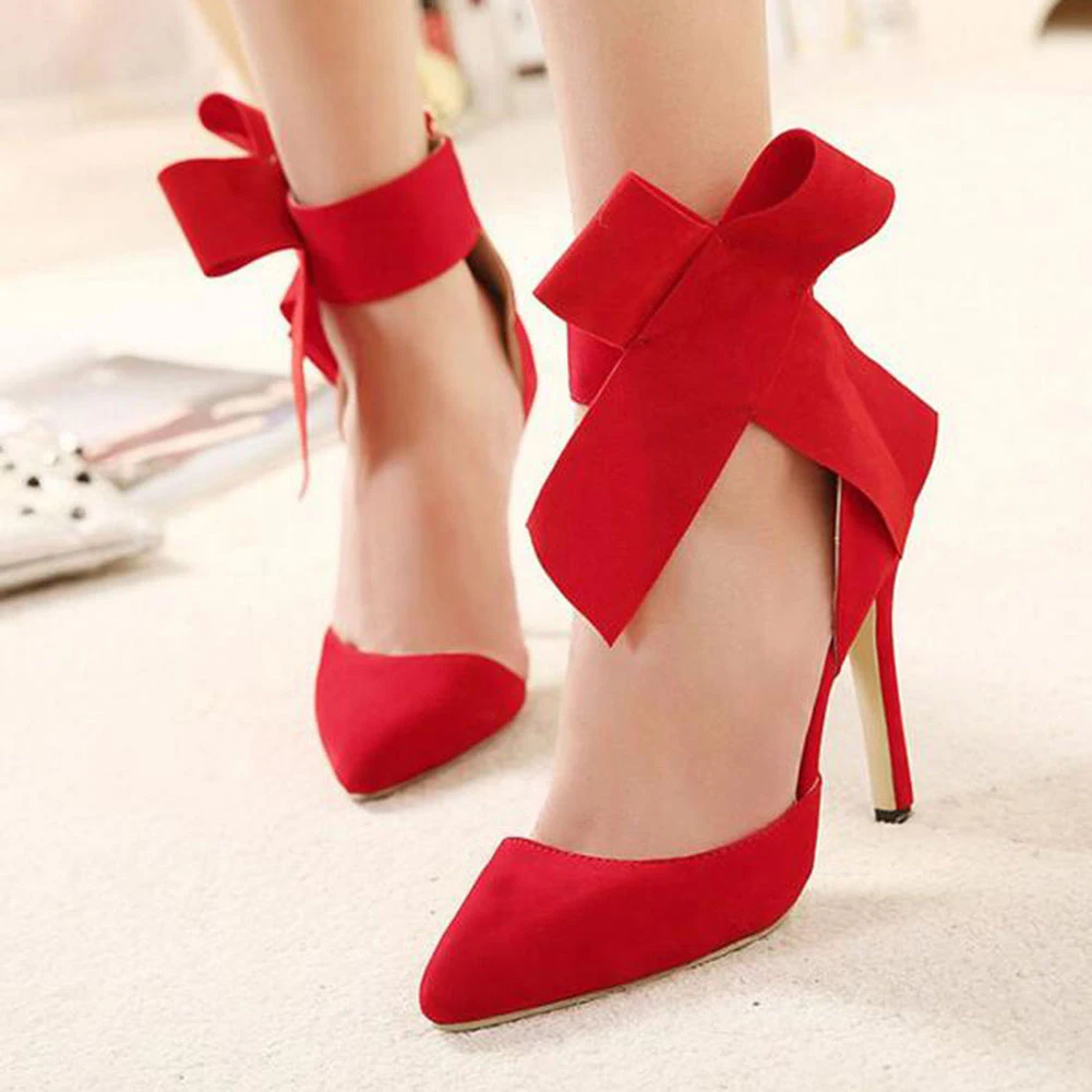 1 пара Босоножки с ремешком на щиколотке большим бантом и острым носком Вечерние