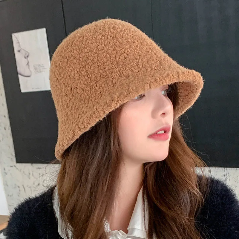 2020 Cap Autumn Winter New Women Lmitation Lambswool Bucket Hats Fashion Casual Outdoor Keep Warm Fdoras 8 Color QDKPOTC