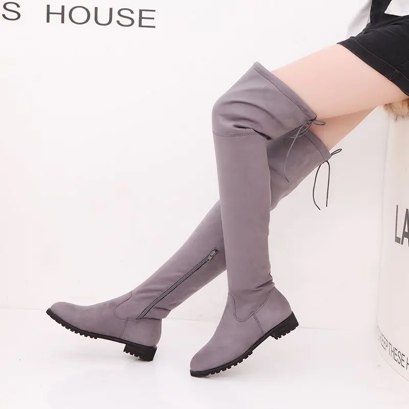 2021 Women's Over-the-knee Boots Are Thin, High-barrel Elastic Suede Women's Boots, Flat-heeled Solid Color short Boots