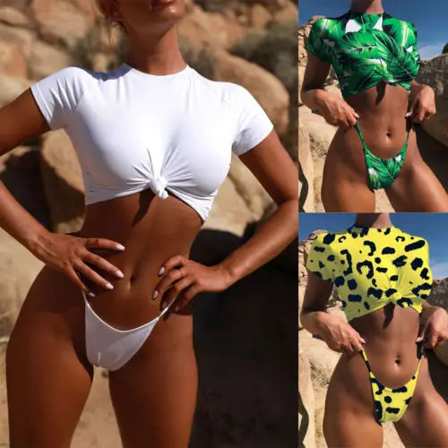 Сексуальный женский укороченный топ с листьями комплект бикини купальник