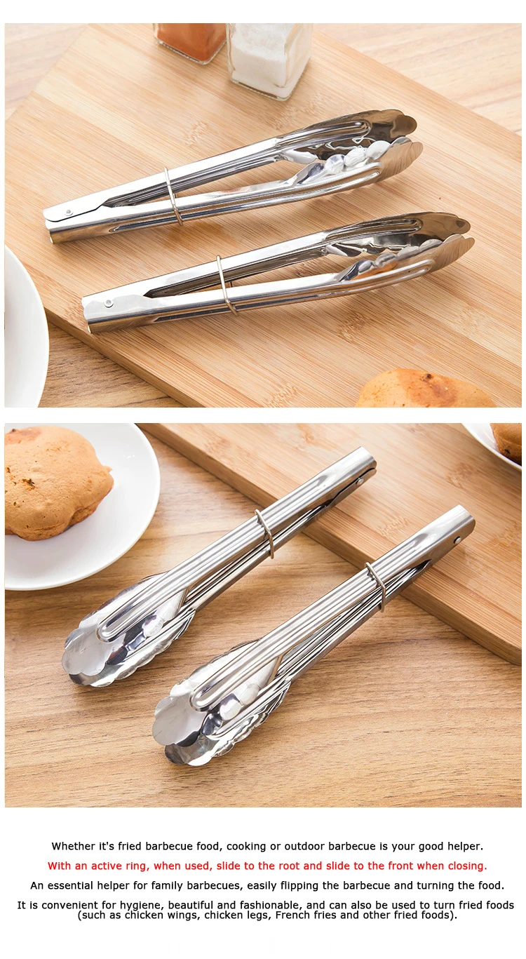 Warm Stainless Steel Barbecue Locking Tongs Serving Clip BBQ Grill Baking Salad Steak Vegetable Pasta Kitchen Tool 1pcs