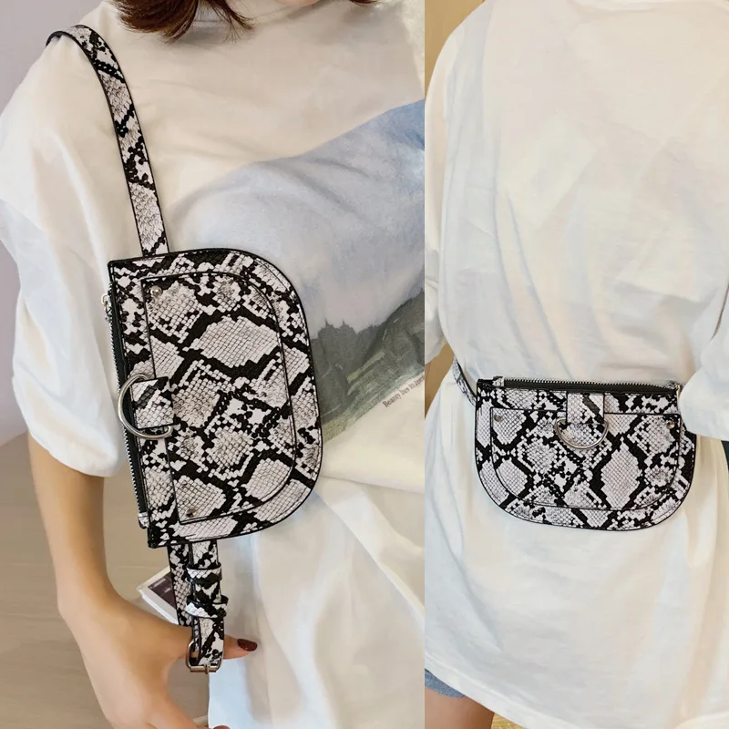 Женская поясная сумка с змеиным узором из искусственной кожи модная женская