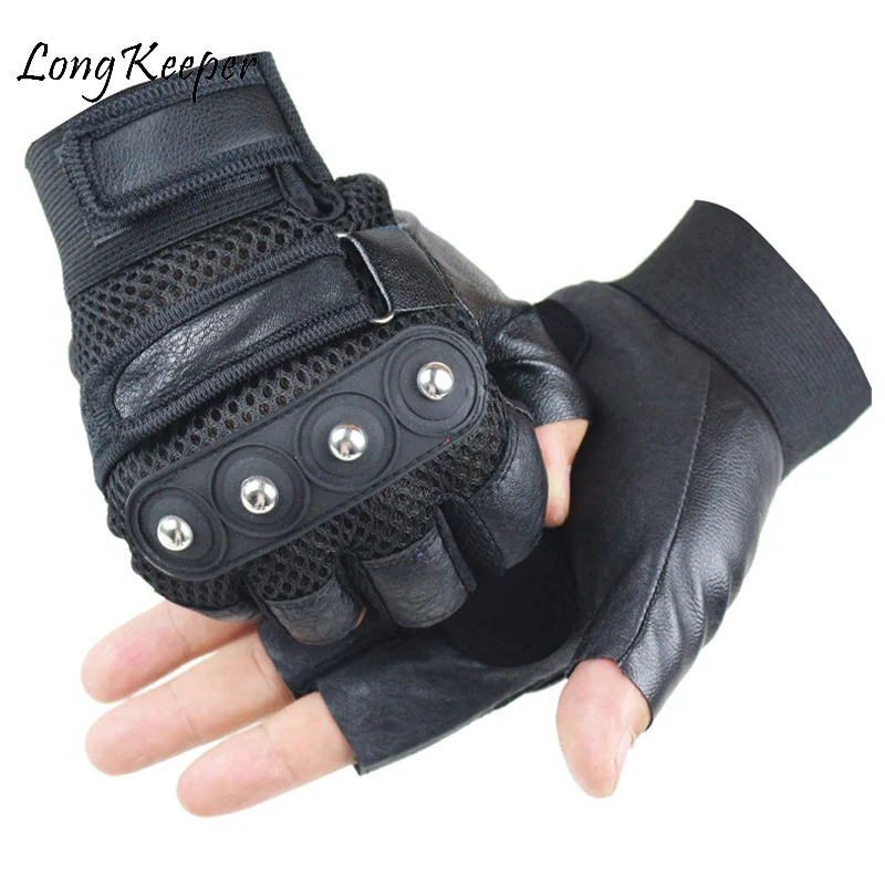 Перчатки тактические мужские спортивные митенки без пальцев из искусственной