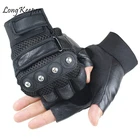 Перчатки тактические мужские, спортивные митенки без пальцев, из искусственной кожи, в стиле милитари, цвет черный