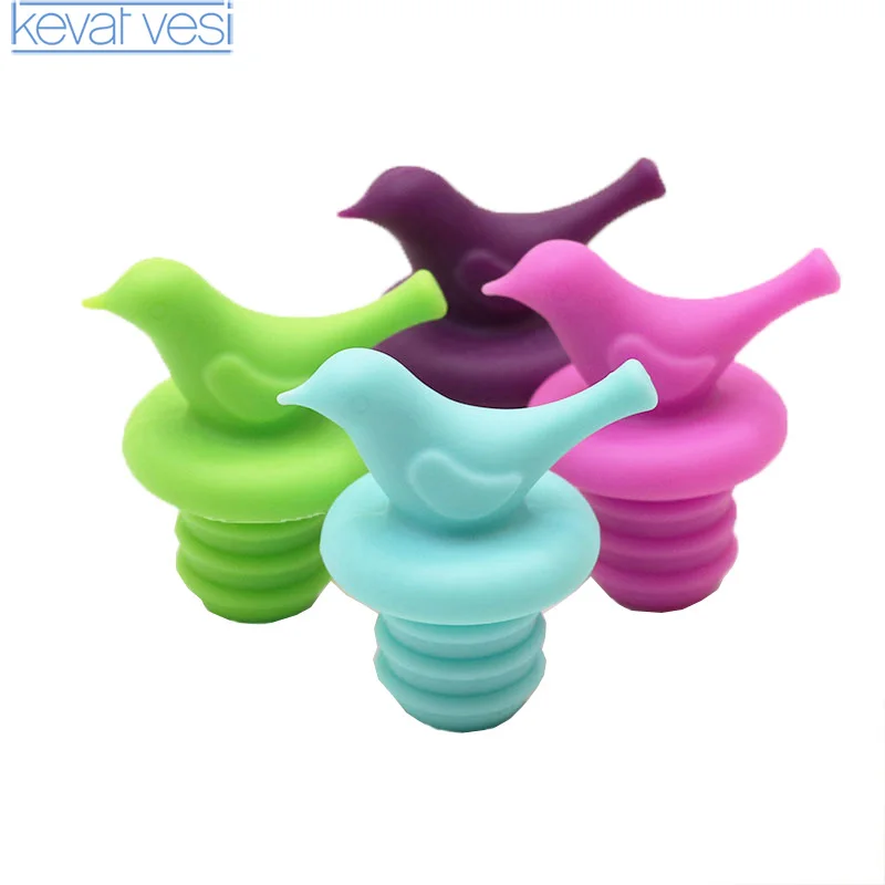 

4pcs/Lot 12 Colors Bottle Stopper Bird Design Silicone Wine Stopper Family Bar Preservation Tools Sealed Wine Bottle Caps