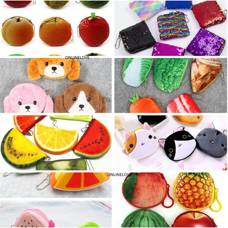 

NEW 8-20CM Approx. cat , fruint , animal small Key Hook Coin wallet bag Pouch , Gift Plush coin bag Girl's bolsa de moeda