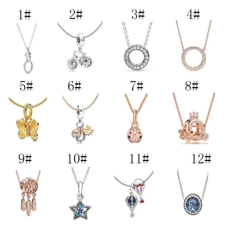

Original 925 Sterling Silver Pan Dream Balloon Rose Gold Ladybug Ocean Heart Chain Necklace For Women Wedding Party Gift Jewelry