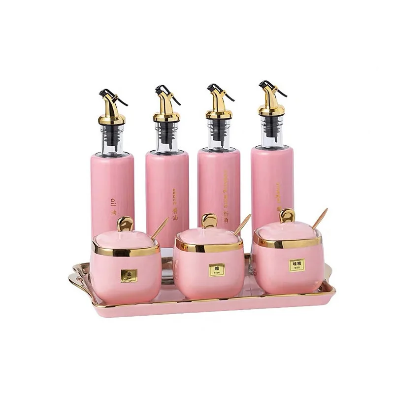 Масло Соль Соус Уксус Приправа Продукт Полный набор банок сочетания кухонных пряностей из стекла.