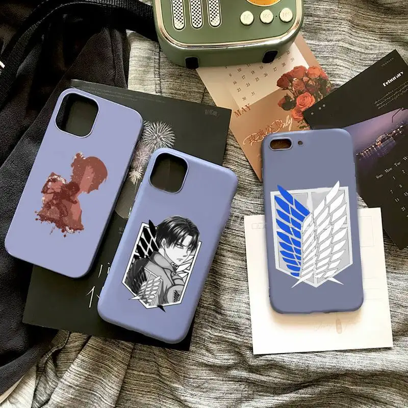 

attack on titan Phone Case Purple Candy Color for iPhone 11 12 13 mini pro XS MAX 8 7 6 6S Plus X SE 2020 XR