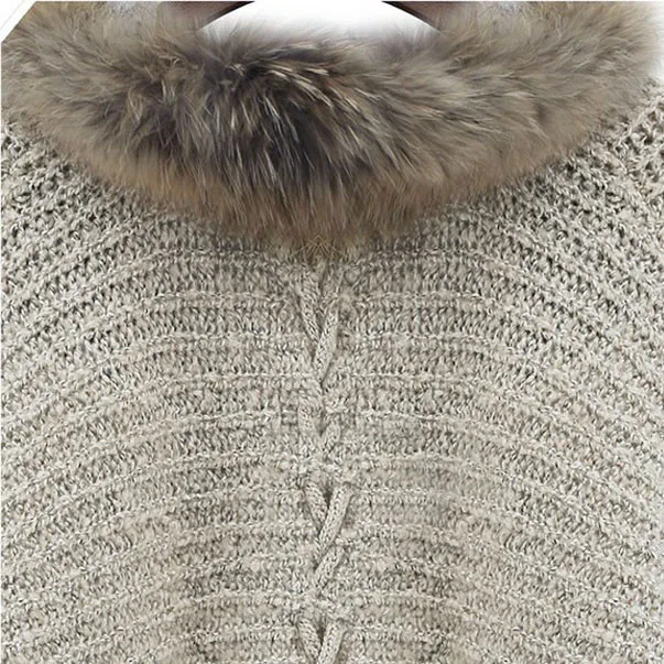 Женский свитер 2019 свободный с меховым воротником вязаный кардиган рукавами