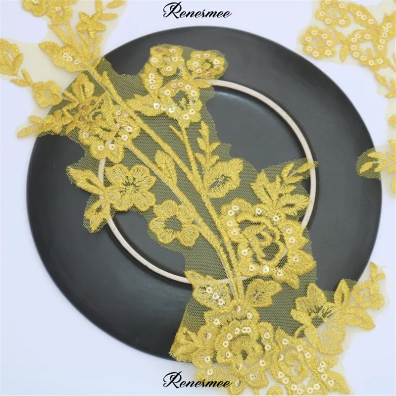 1 зеркальная пара полиэстер яркие золотые блестки Venise длинная кружевная лента