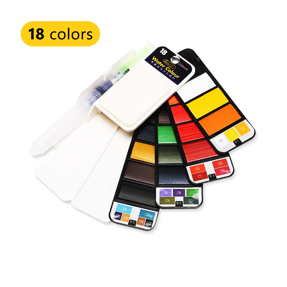 18 colors Складной карманный Дрон акварельные краски в наборе с Кисть палитра 18/25/33/42 Цвет Профессиональный для поле эскиз комплект наружная живопись - Цвет: 18 colors