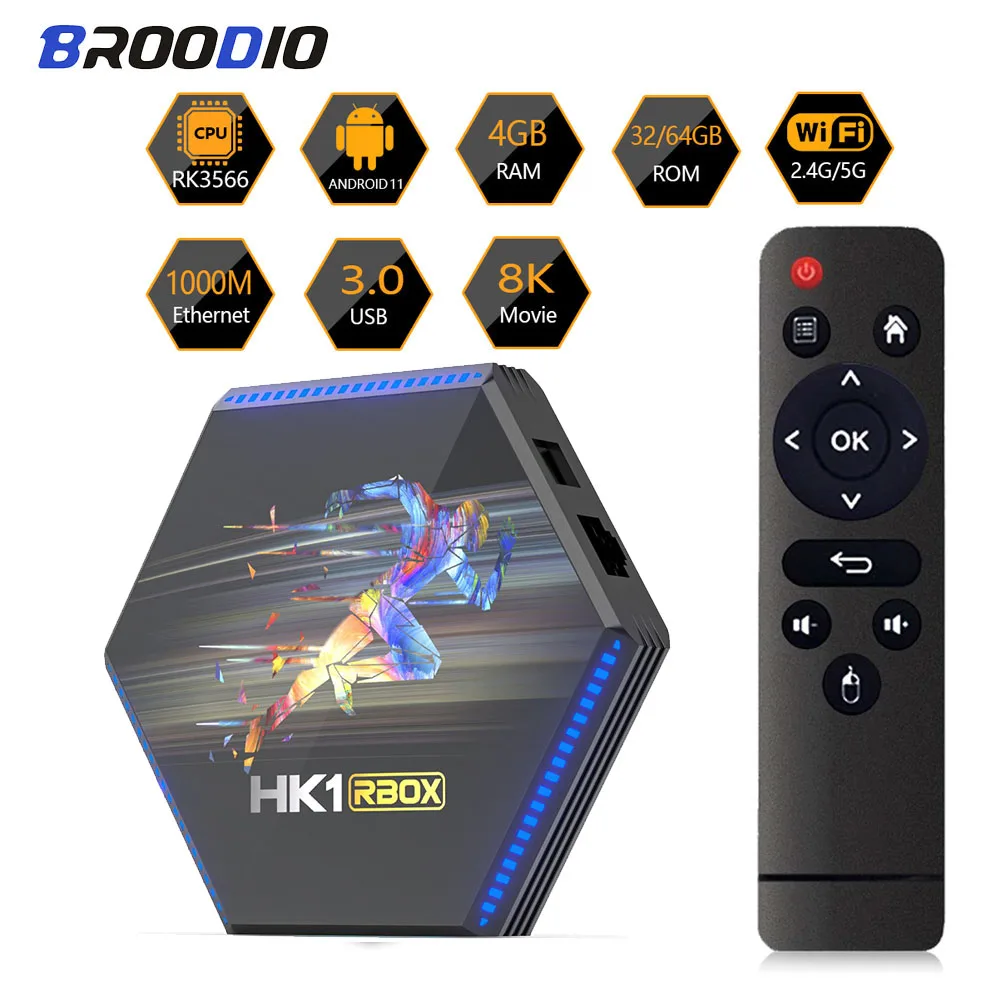 

Android 11 Tvbox Wireless Bluetooth Smart TV Media Player 2.4G 5G WIFI HK1 RBOX 4K Quad Core Android TV BOX 4GB RAM Set Top Box