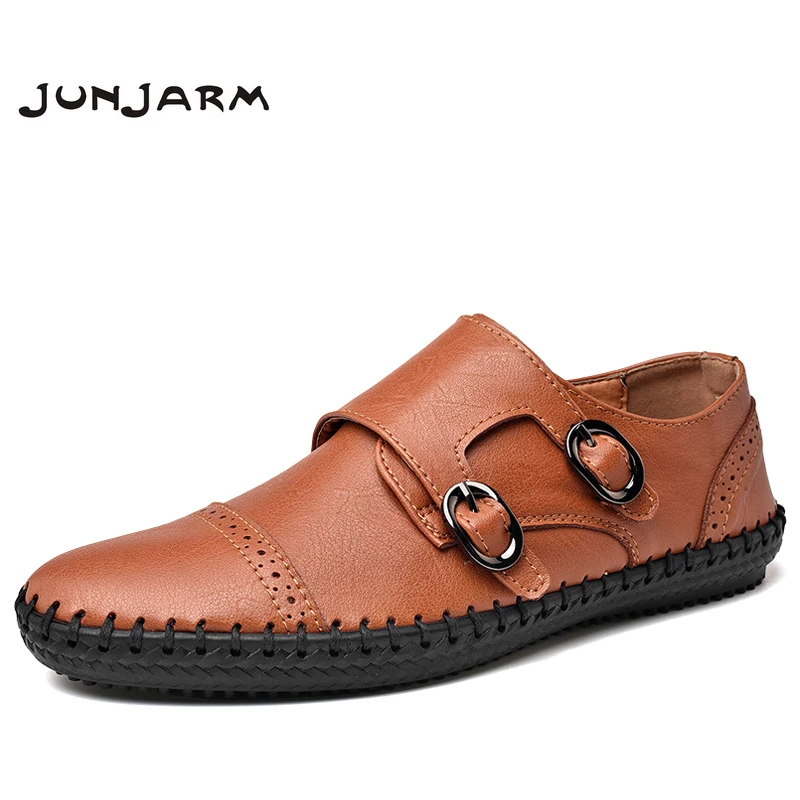 JUNJARM New Men Loafers Quality Leather Casual Shoes Comfortable Moccasins Autumn Outdoor Breathable Flats 48 | Обувь