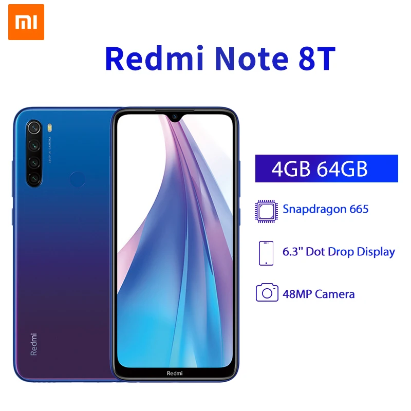 В наличии Redmi Note 8T 4GB 64G 48MP камера 6 3 ''точка дисплей Snapdragon 665 Восьмиядерный 4000 мАч